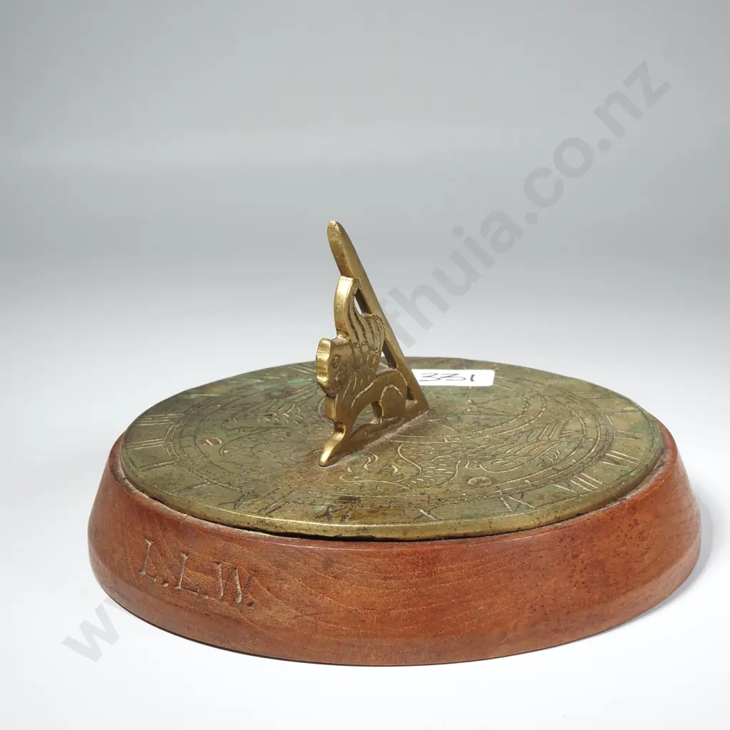 20th Century Brass & Wood Sundial Garden Ornament w Stylized Figures of Dragons & Griffins Image 1++