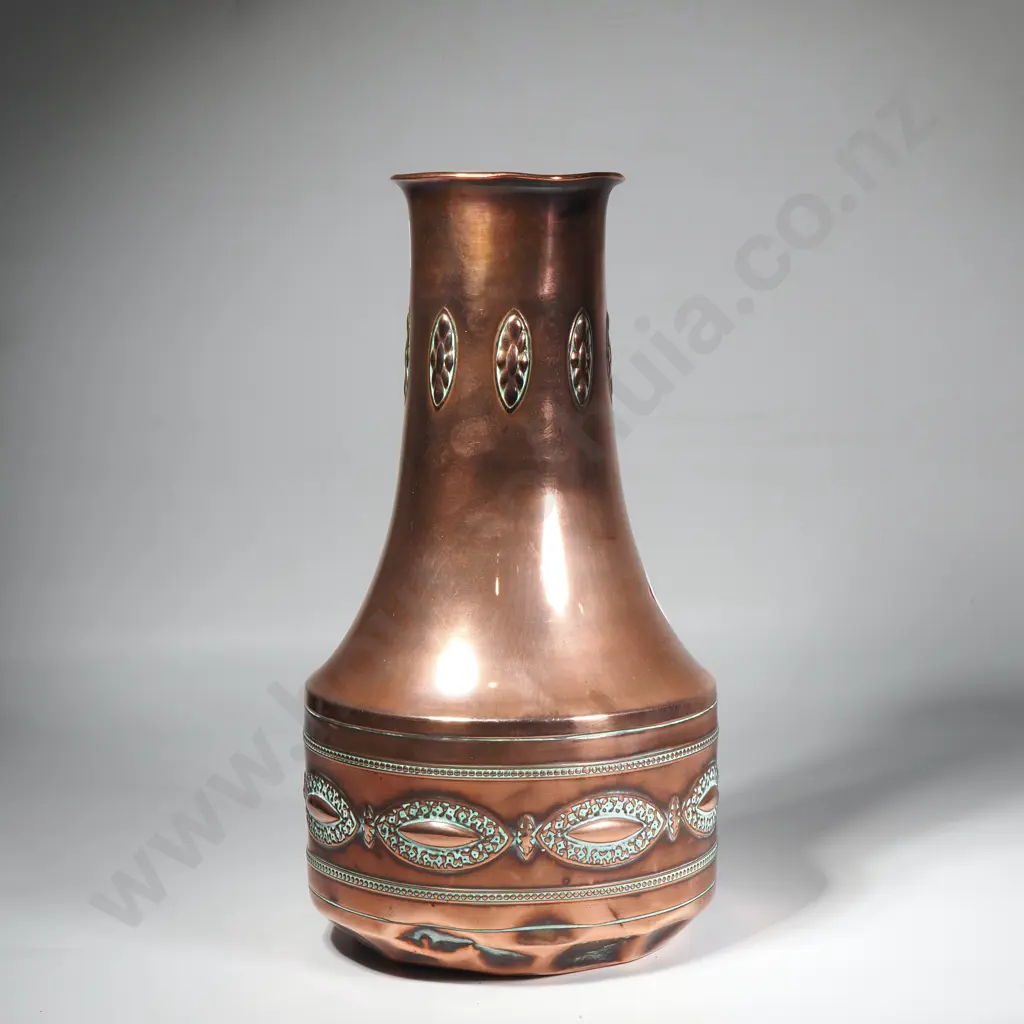 Copper Vase by Joseph Sankey & Sons w Embossed Decoration Image 1++