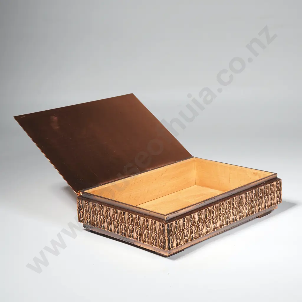 Vintage Hungarian Mid Century  Brutalist Style Copper Alloy  Trinket or Cigarette Box w Wooden Lining Image 1++