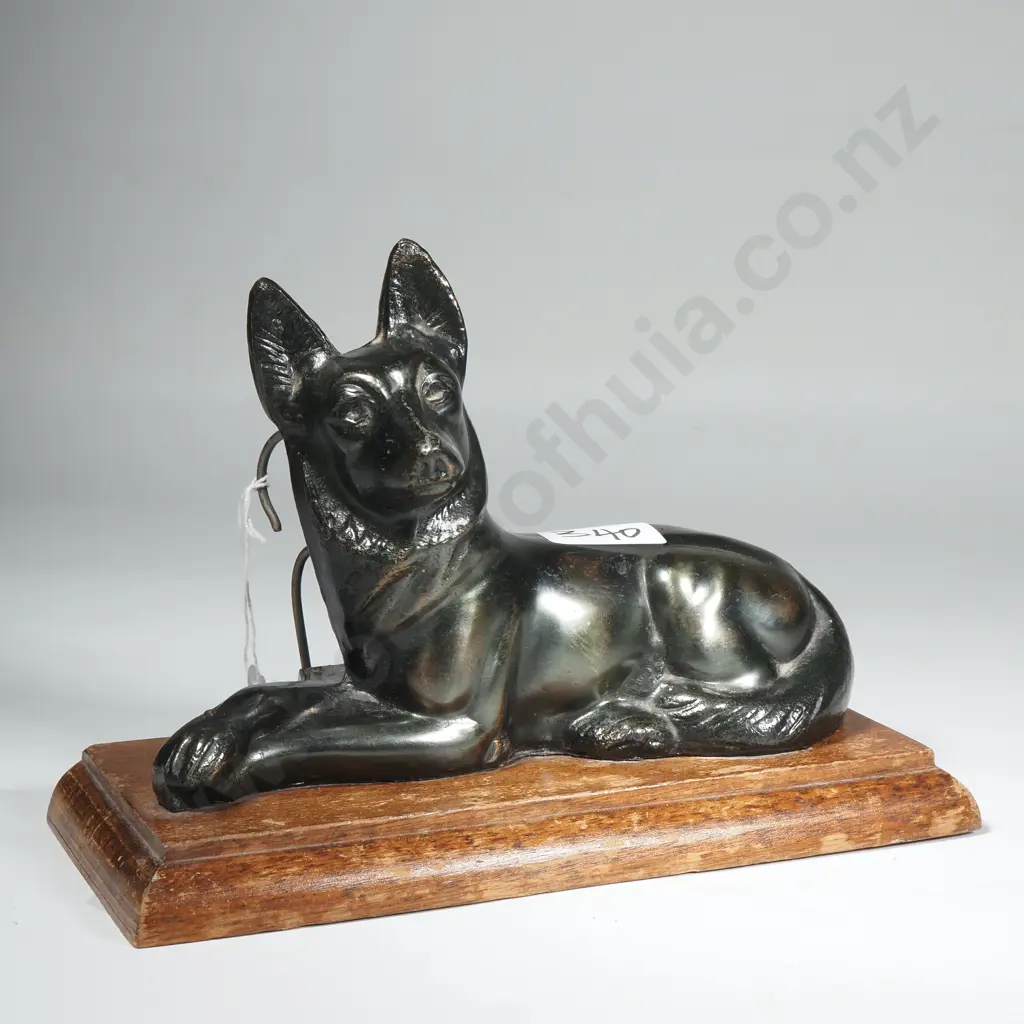 German Shepherd Metal Dog Figure on Oak Base Image 1++