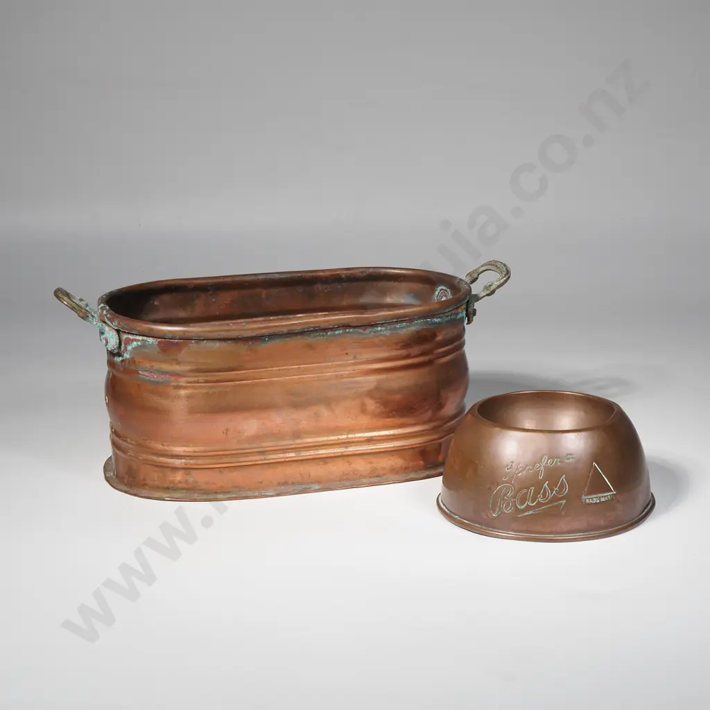 Vintage Copper 'Bass' Advertising Ashtray & a Vintage Copper Planter w Handles Image 1++