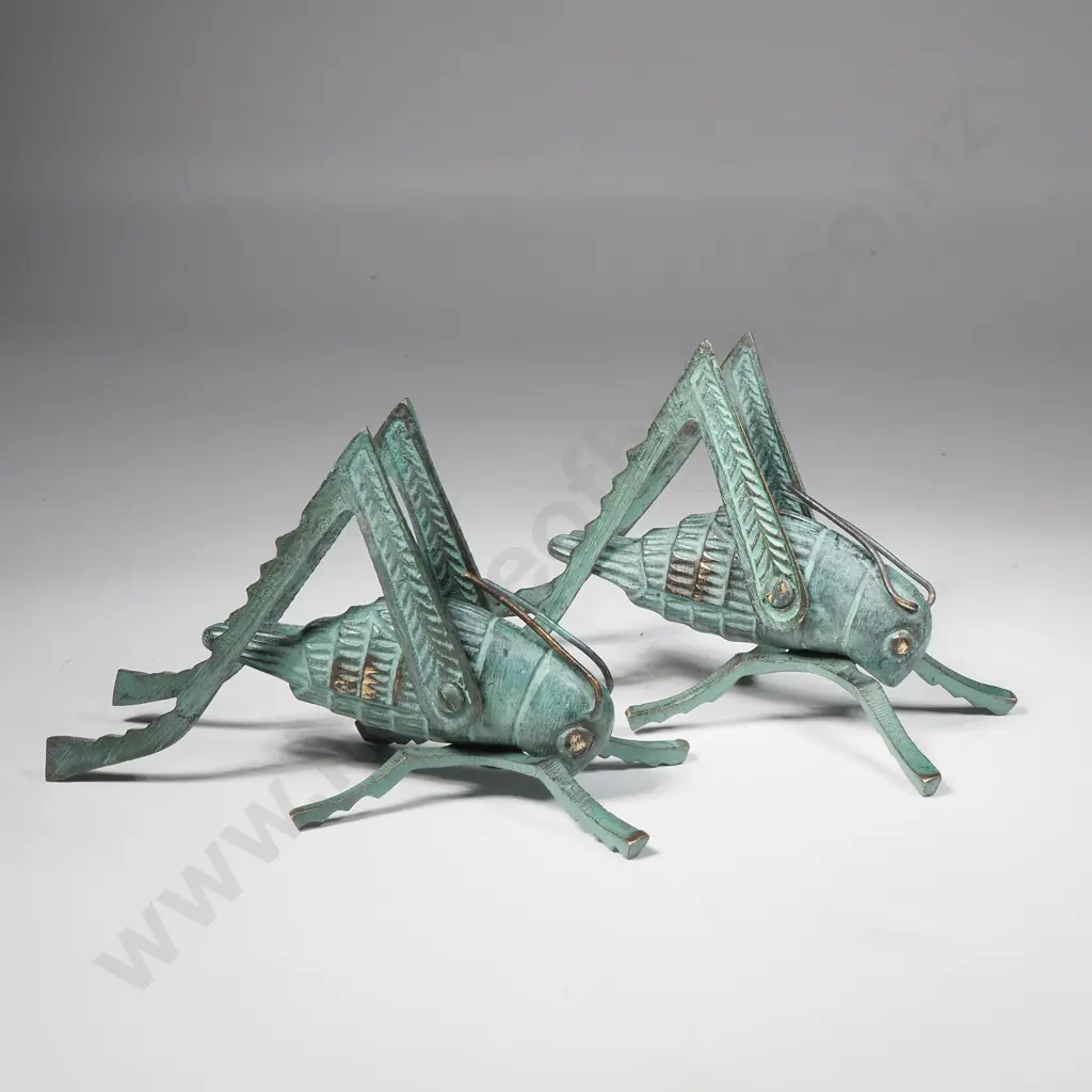 Pair of Painted Brass Crickets Image 1++