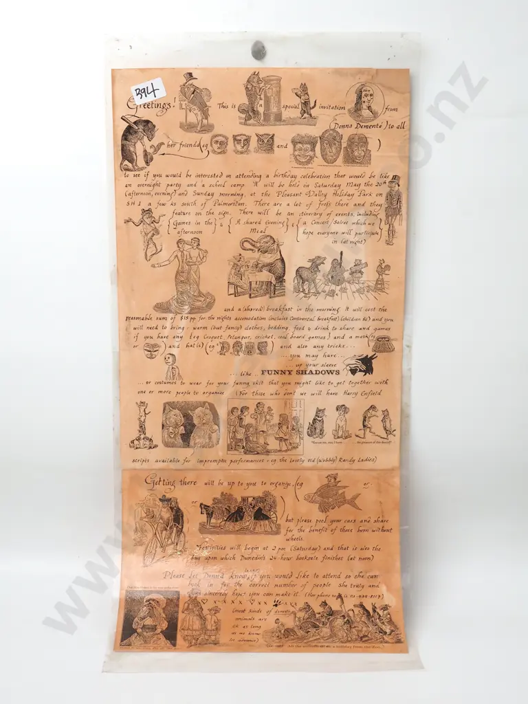 Document - Vintage Style Invitation from Donna Demente for a Birthday Celebration Styled as a Camp Themed  Party Image 1++