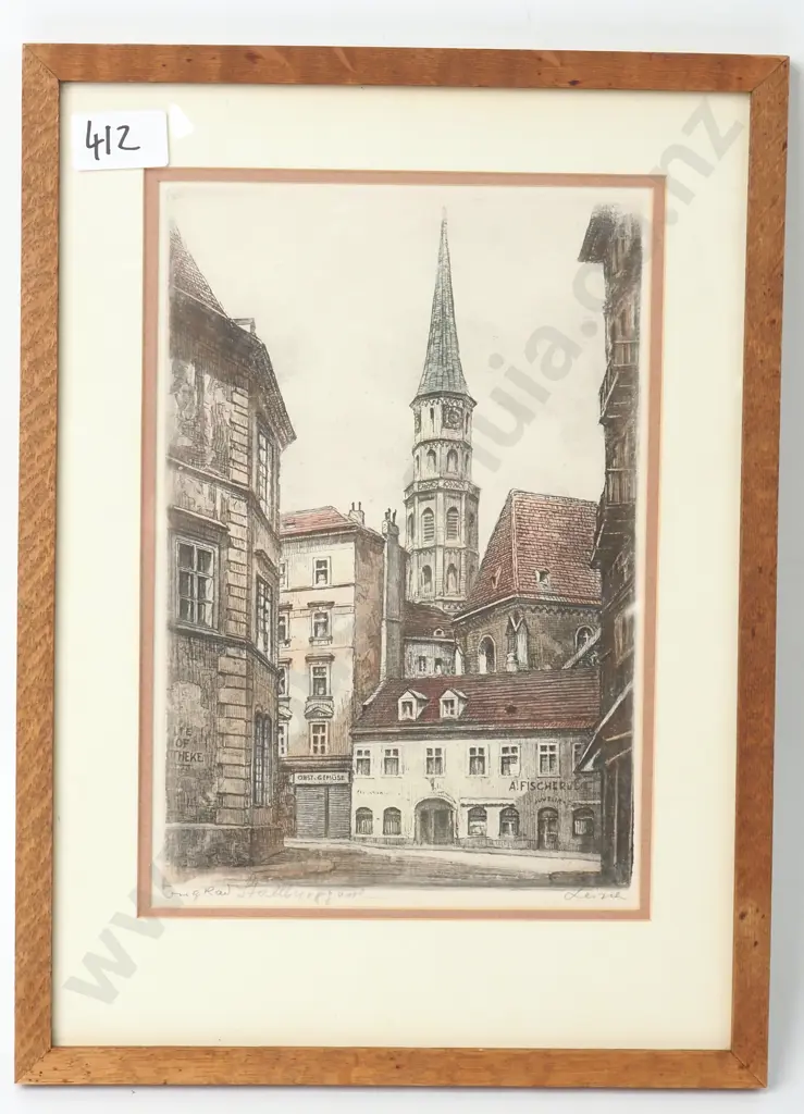 Robert Kasimir - Stallburggasse Street w the Church of St Michael, Vienna, Coloured Etching Image 1++