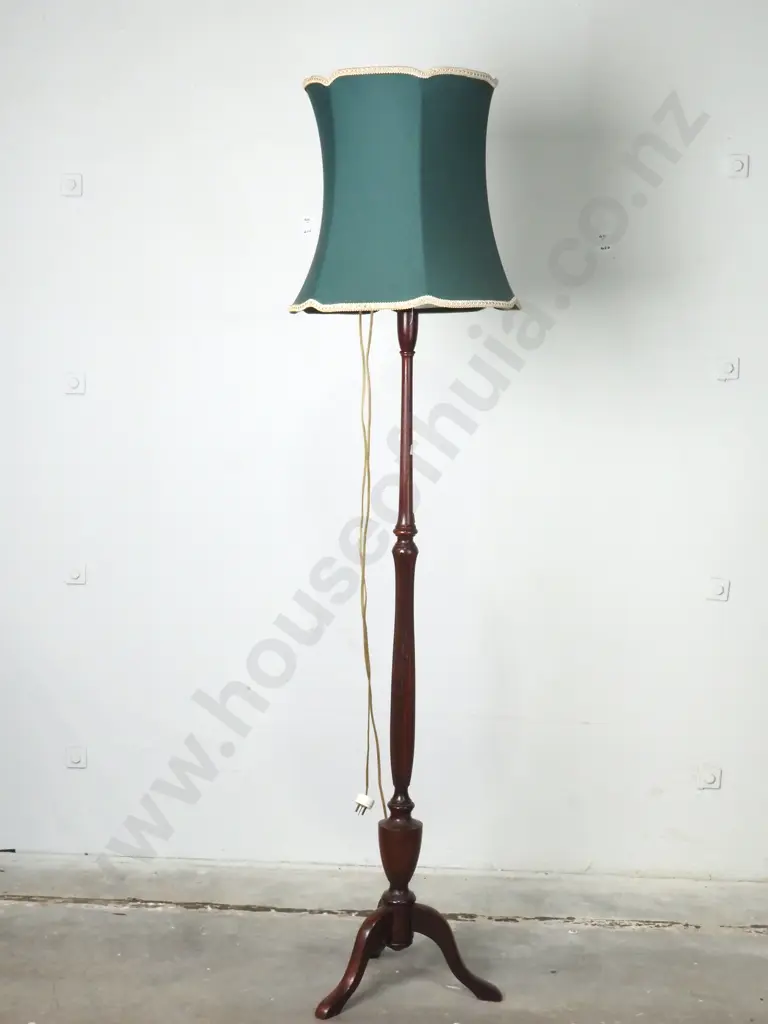 Vintage Mahogany Standard Lamp w Blue Shade, Circa 1970 Image 1++