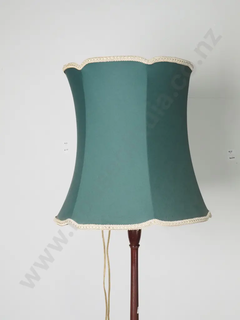 Vintage Mahogany Standard Lamp w Blue Shade, Circa 1970 Image 1++