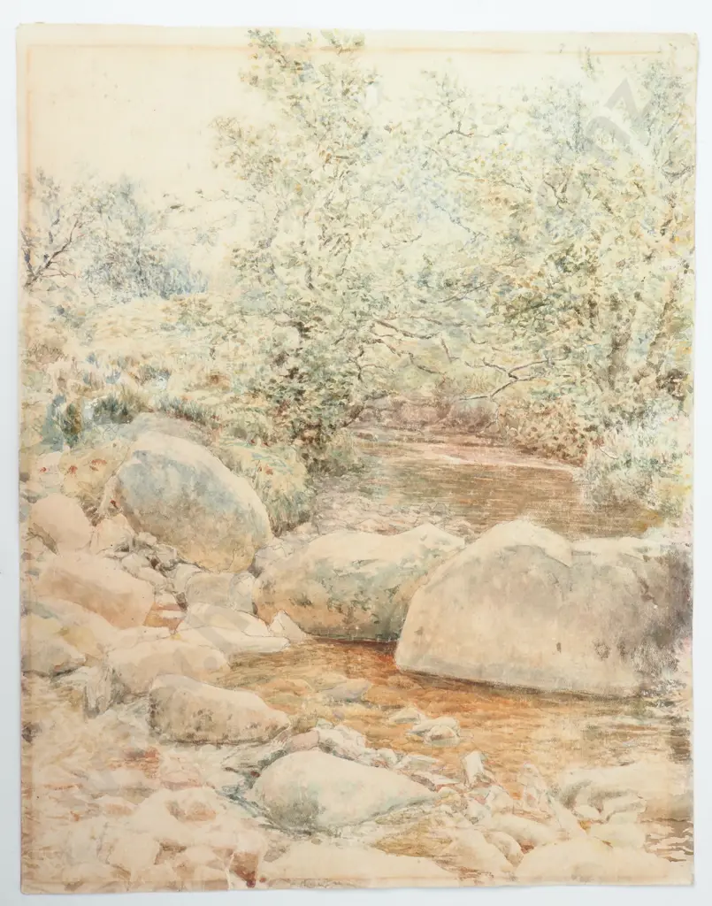 Artist Unknown - River Scene in Boulders, Watercolour Image 1++
