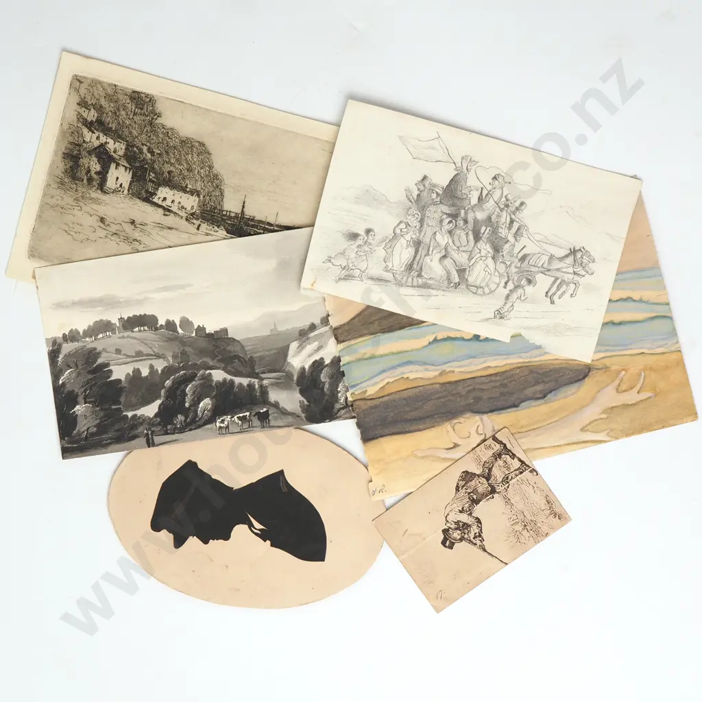 Mixed Artists - Collection of 9 Small Artworks, Ink, Watercolour & Graphite Image 1++