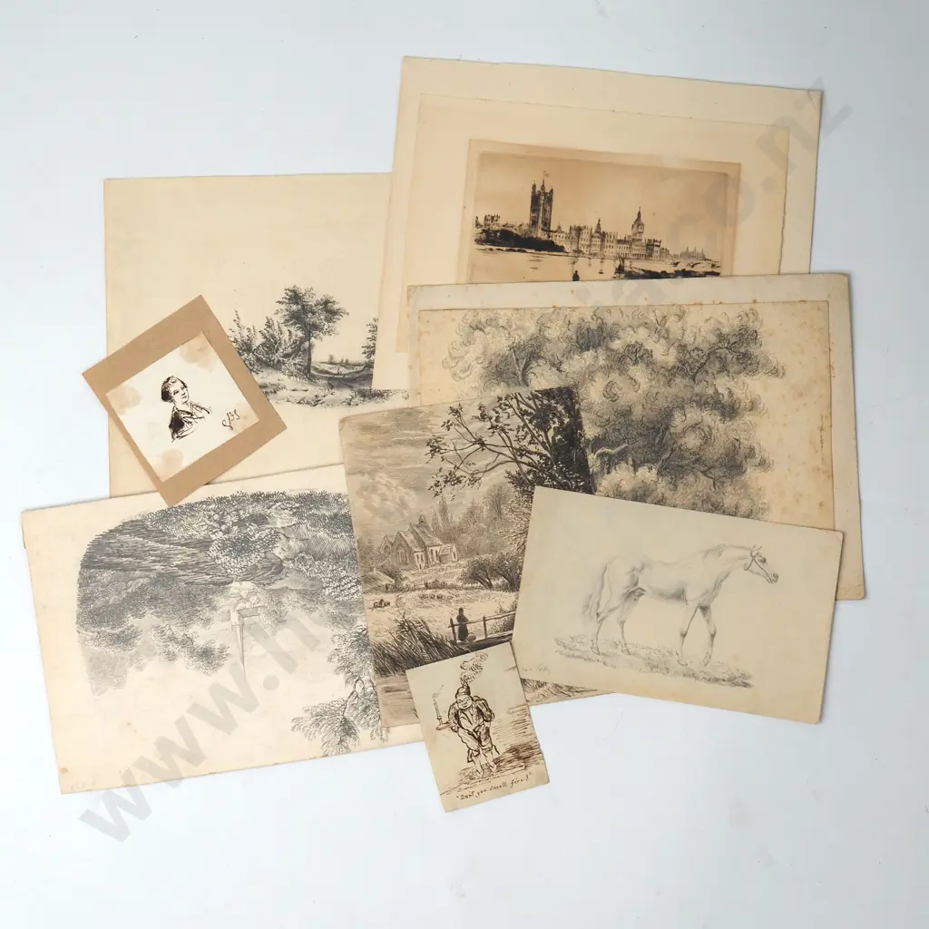 Mixed Artists - Collection of 11 Small Artworks, Graphite & Ink Image 1++