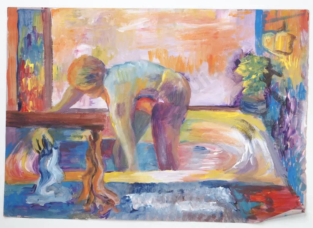 Unknown - Study of form in colour, Acrylic on Paper Image 1++