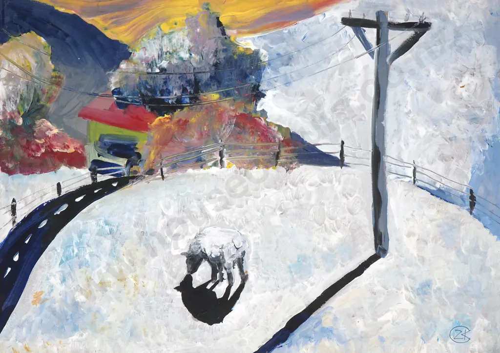Z.K -Sheep in Landscape, Acrylic on Paper Image 1++