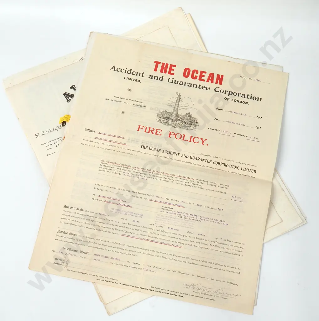 Insurance - New Zealand, Fire, Marine - 1918 earliest Image 1++