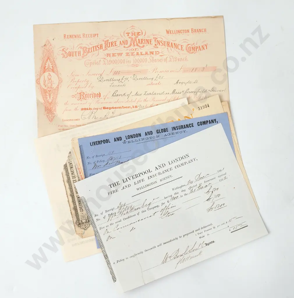 Insurance renewals/Receipts - England & New Zealand - 1861 earliest Image 1++