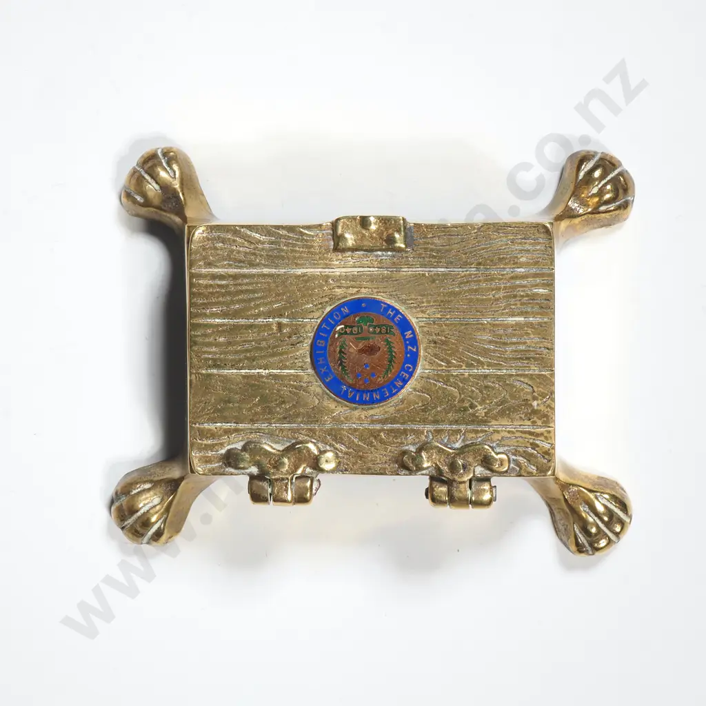 Small Vintage Brass Hinged Box Made For the NZ Centennial Exhibition  Image 1++