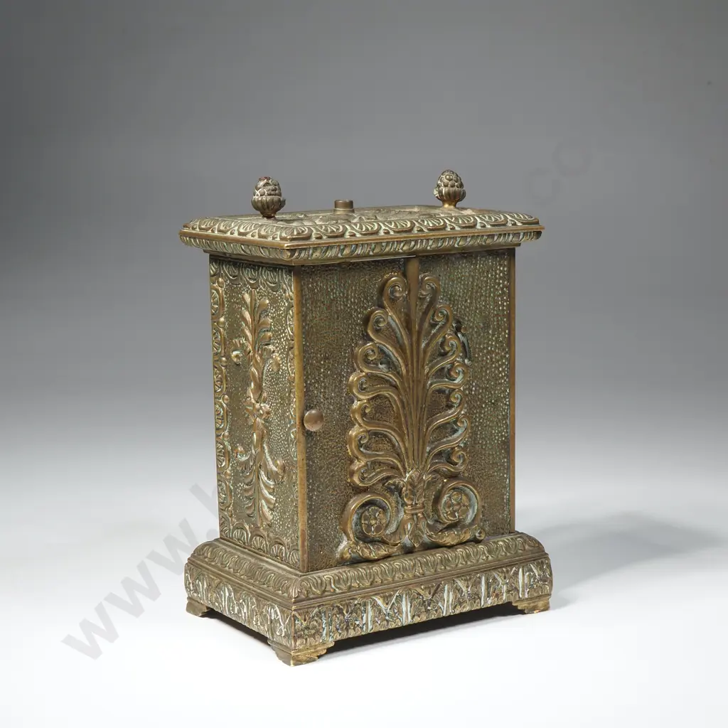 Ornate Embossed  Brass Carriage Clock Case w Bevelled Glass Door  Image 1++