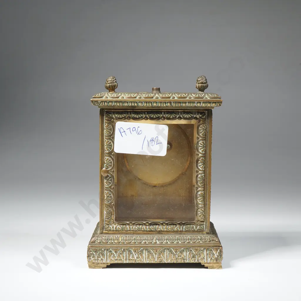 Ornate Embossed  Brass Carriage Clock Case w Bevelled Glass Door  Image 1++
