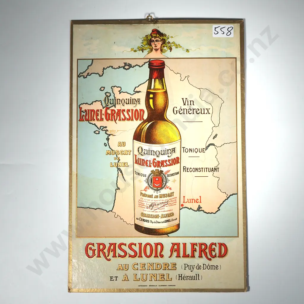 Vintage Advertising Poster for ' Quinquina Lunel-Grassion ' a French Tonic Wine Produced Around 1900 Image 1++