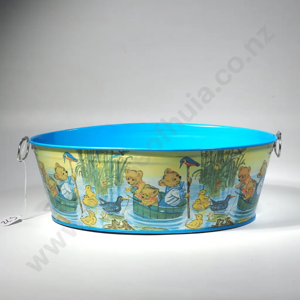 Oval Shaped Tin w/ Bears In Pond Print Image 1++