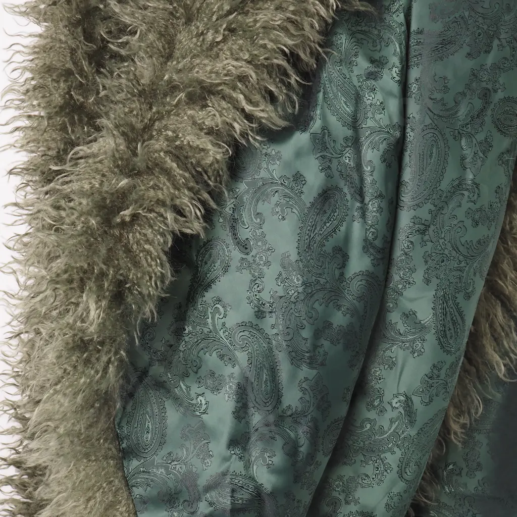 Faux Fur Throw - Olive Green w/ Paisley Pattern Lining Image 1++