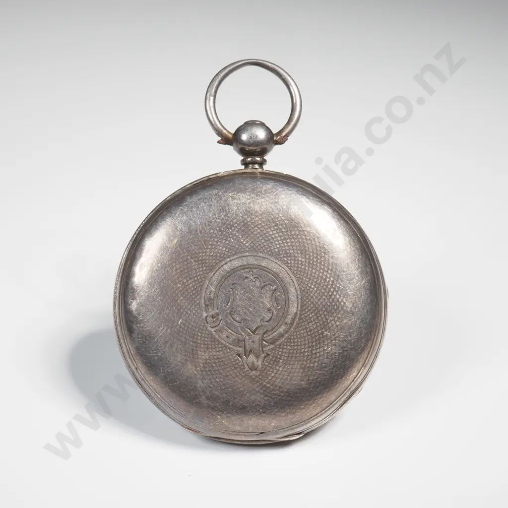 Sterling Silver Open Face Pocket Watch w Key - J Muirhead Glasgow Image 1++