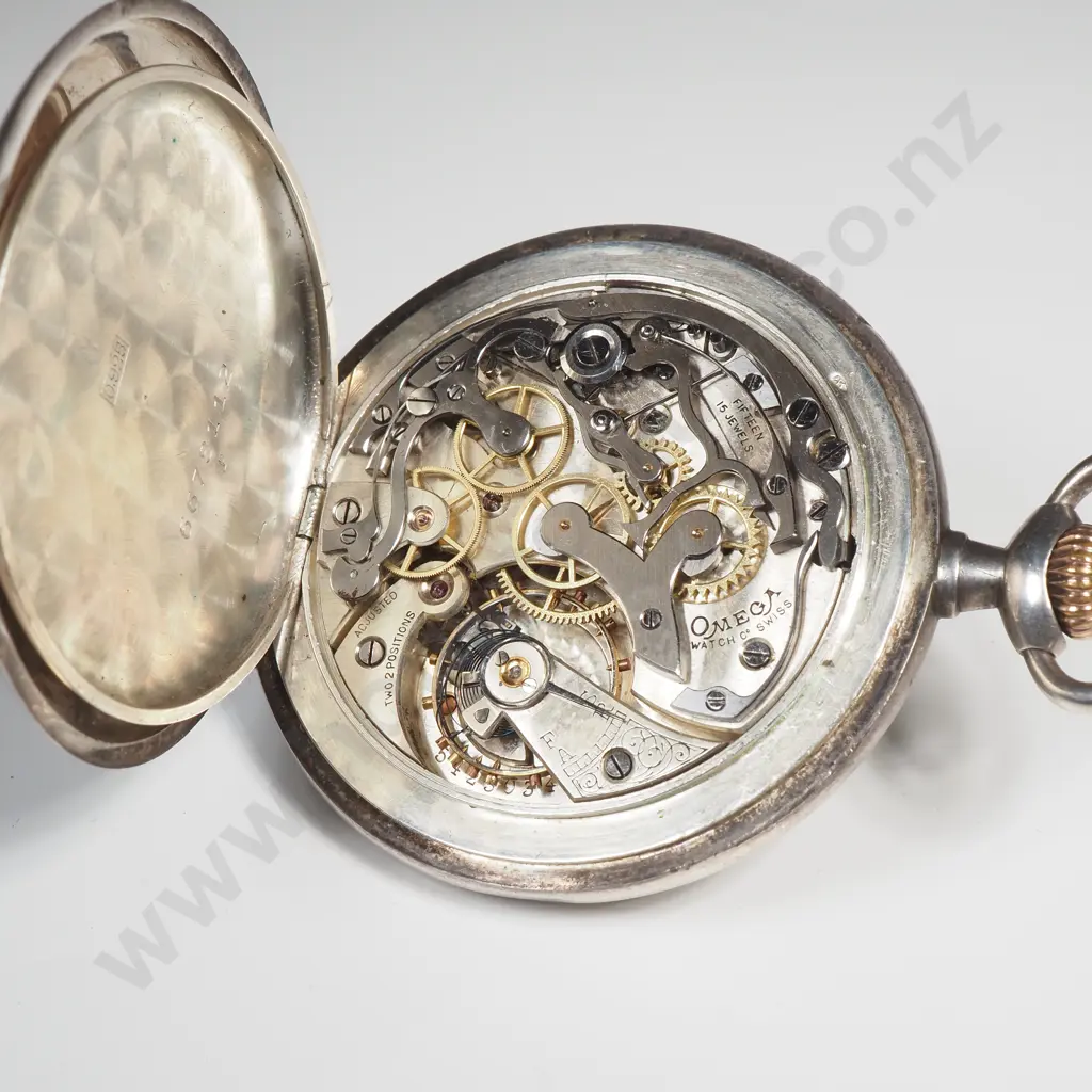Antique Sterling Silver Omega Pocket Watch Chronograph A/F Image 1++