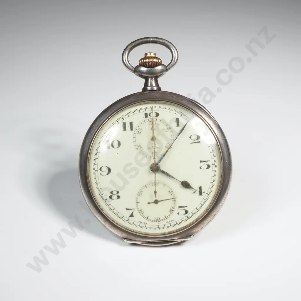 Antique Sterling Silver Omega Pocket Watch Chronograph A/F Image 1++