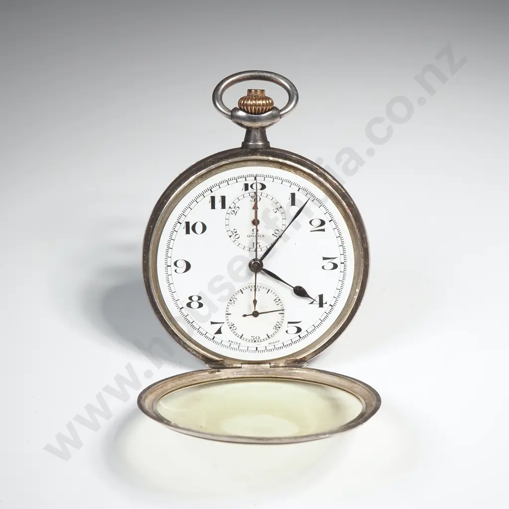 Antique Sterling Silver Omega Pocket Watch Chronograph A/F Image 1++