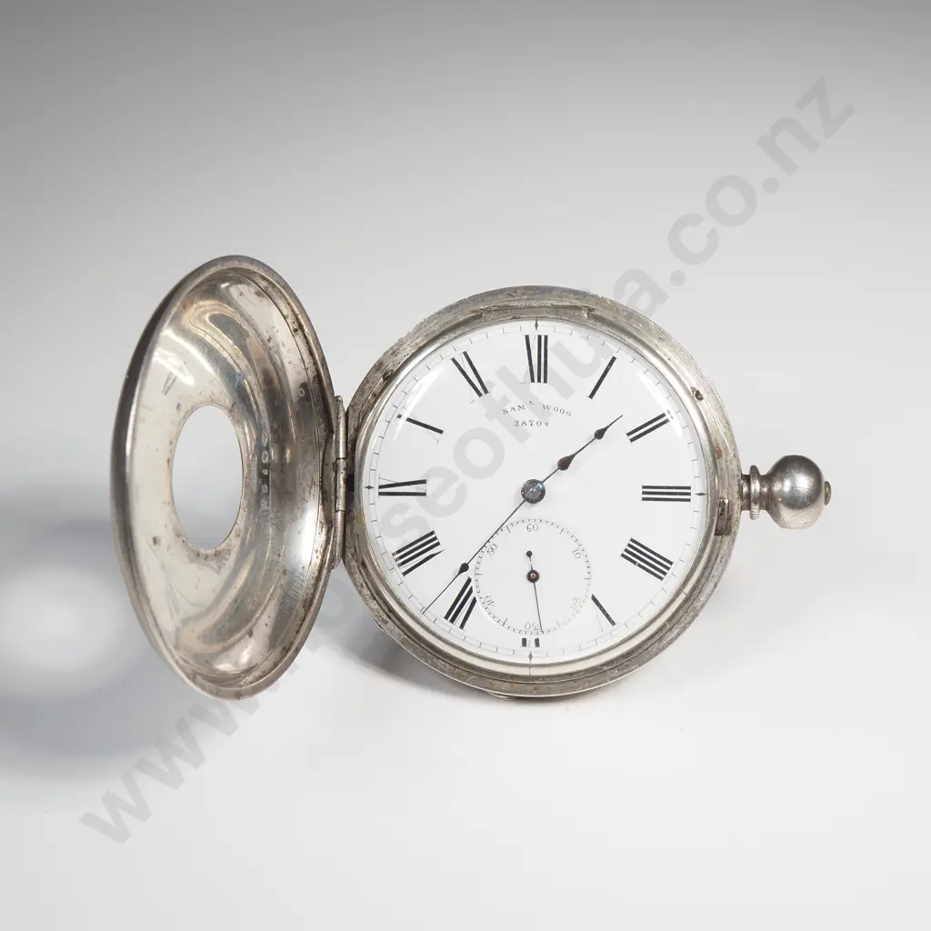Fine Silver Half Hunter Pocket Watch A/F w Replacement Glass Image 1++