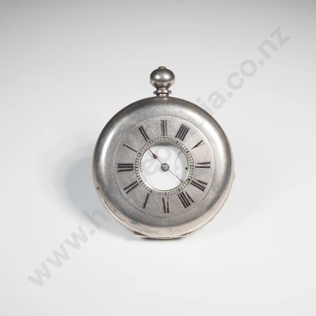 Fine Silver Half Hunter Pocket Watch A/F w Replacement Glass Image 1++