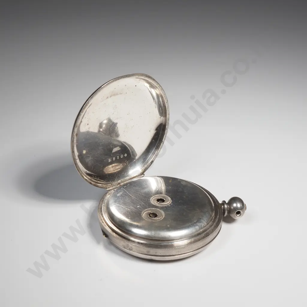 Fine Silver Half Hunter Pocket Watch A/F w Replacement Glass Image 1++