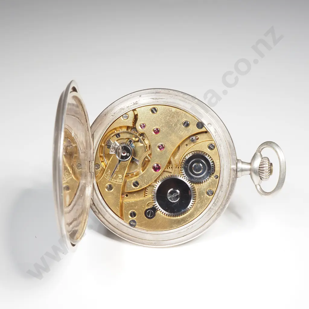 Sterling Silver Pocket Watch w Sunburst Decoration to Front Image 1++