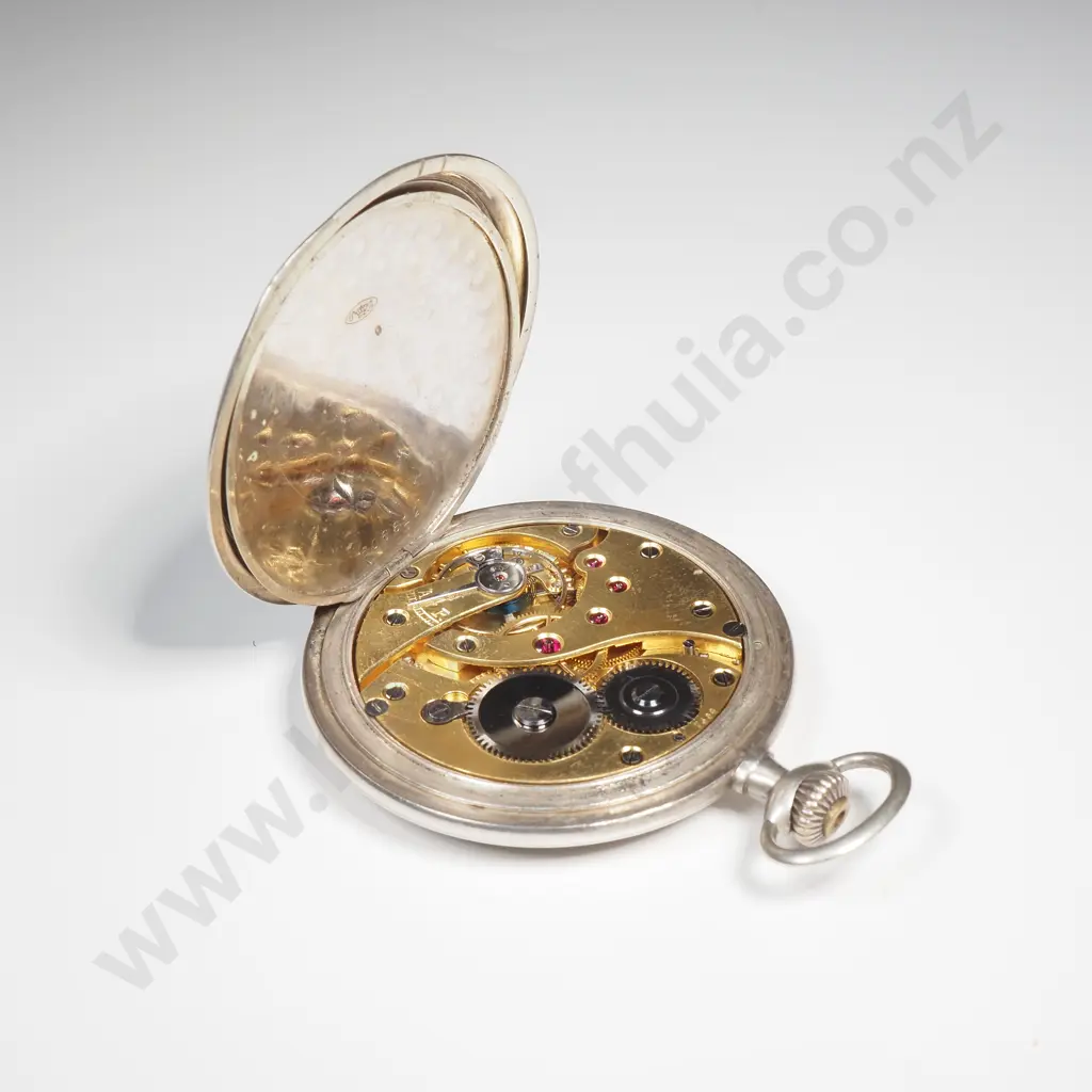 Sterling Silver Pocket Watch w Sunburst Decoration to Front Image 1++