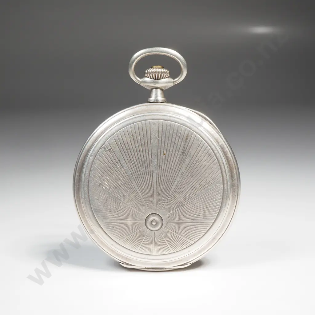 Sterling Silver Pocket Watch w Sunburst Decoration to Front Image 1++