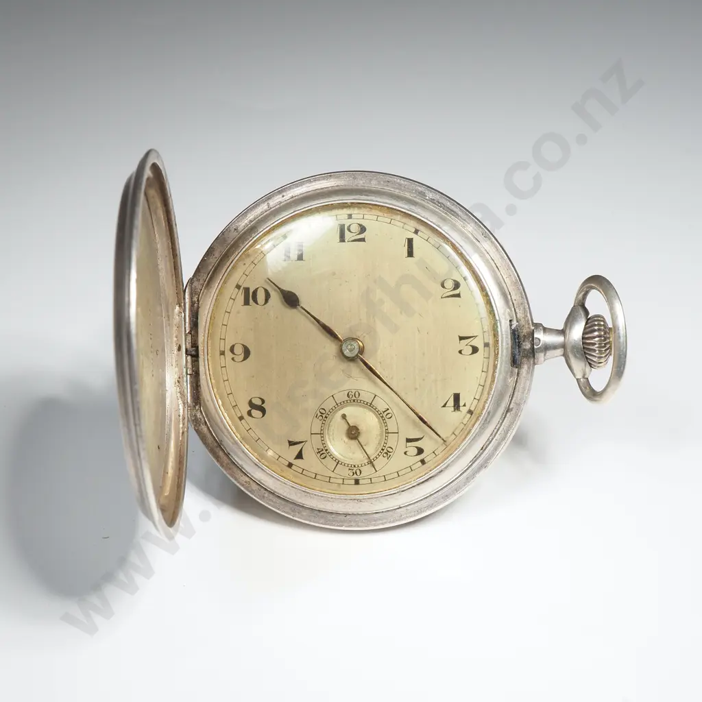 Sterling Silver Pocket Watch w Sunburst Decoration to Front Image 1++