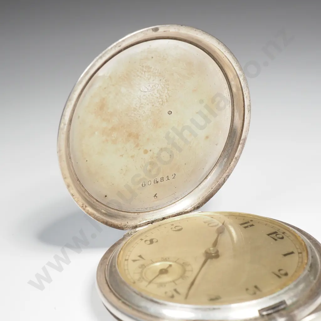 Sterling Silver Pocket Watch w Sunburst Decoration to Front Image 1++