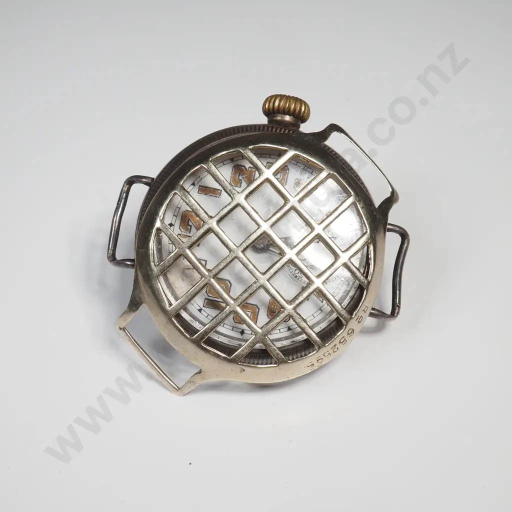WW1 Sterling Silver Wristwatch w Trench Watch Cover Protector Image 1++