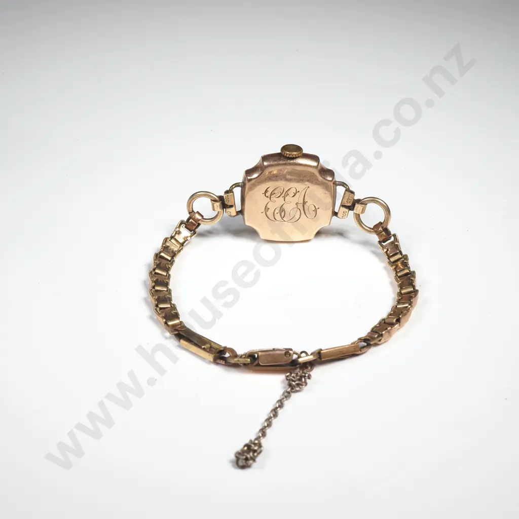 Antique 9ct Gold Ladies Wristwatch on Rolled Gold Bracelet Image 1++