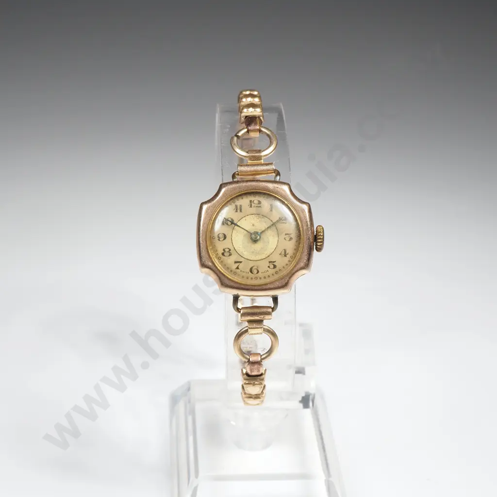 Antique 9ct Gold Ladies Wristwatch on Rolled Gold Bracelet Image 1++