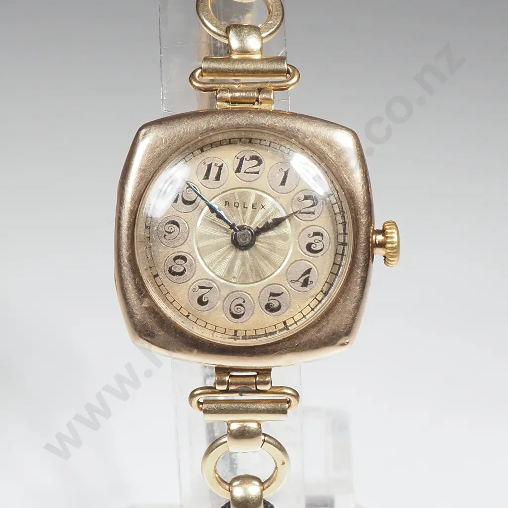 Antique Ladies 9ct Gold Rolex w Engine Turned Dial Image 1++