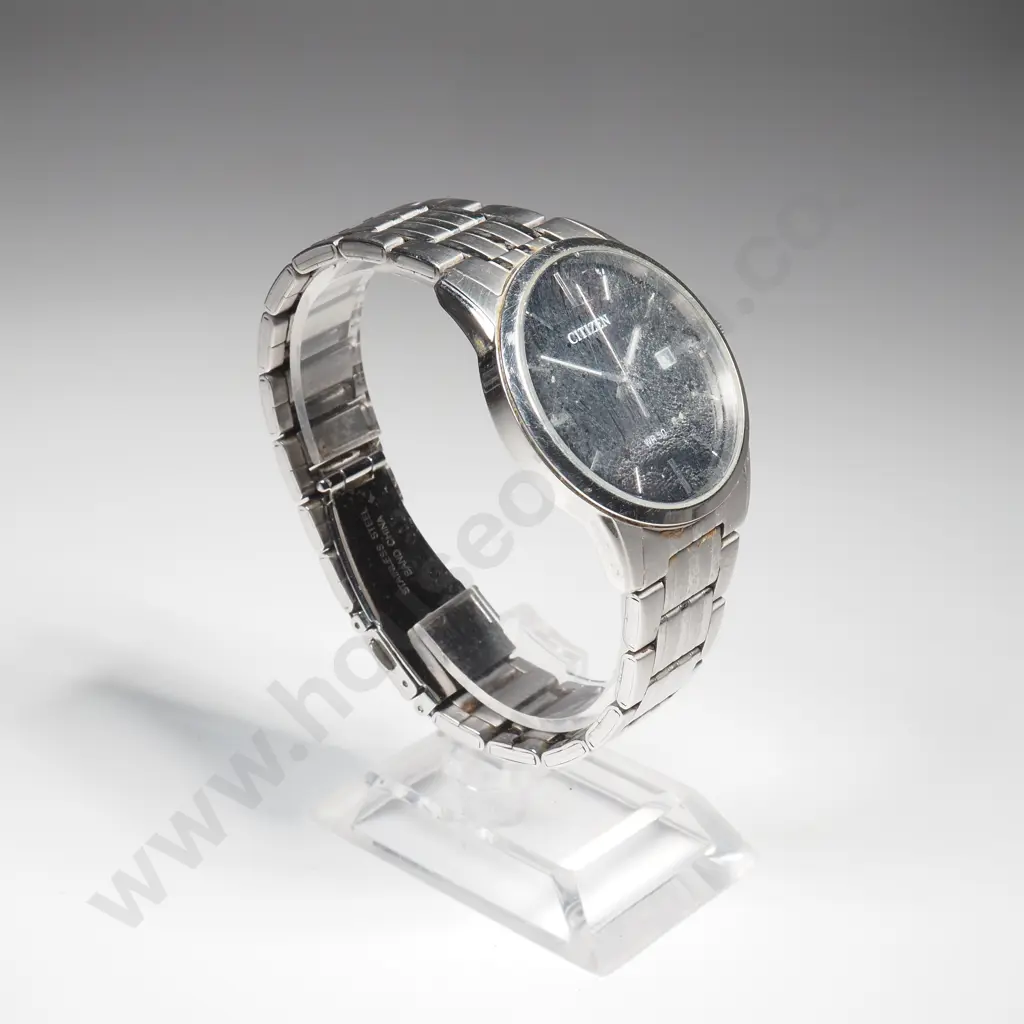 Citizen Men's Quartz Watch W Black Dial & Stainless Steel Band In Original Box Image 1++