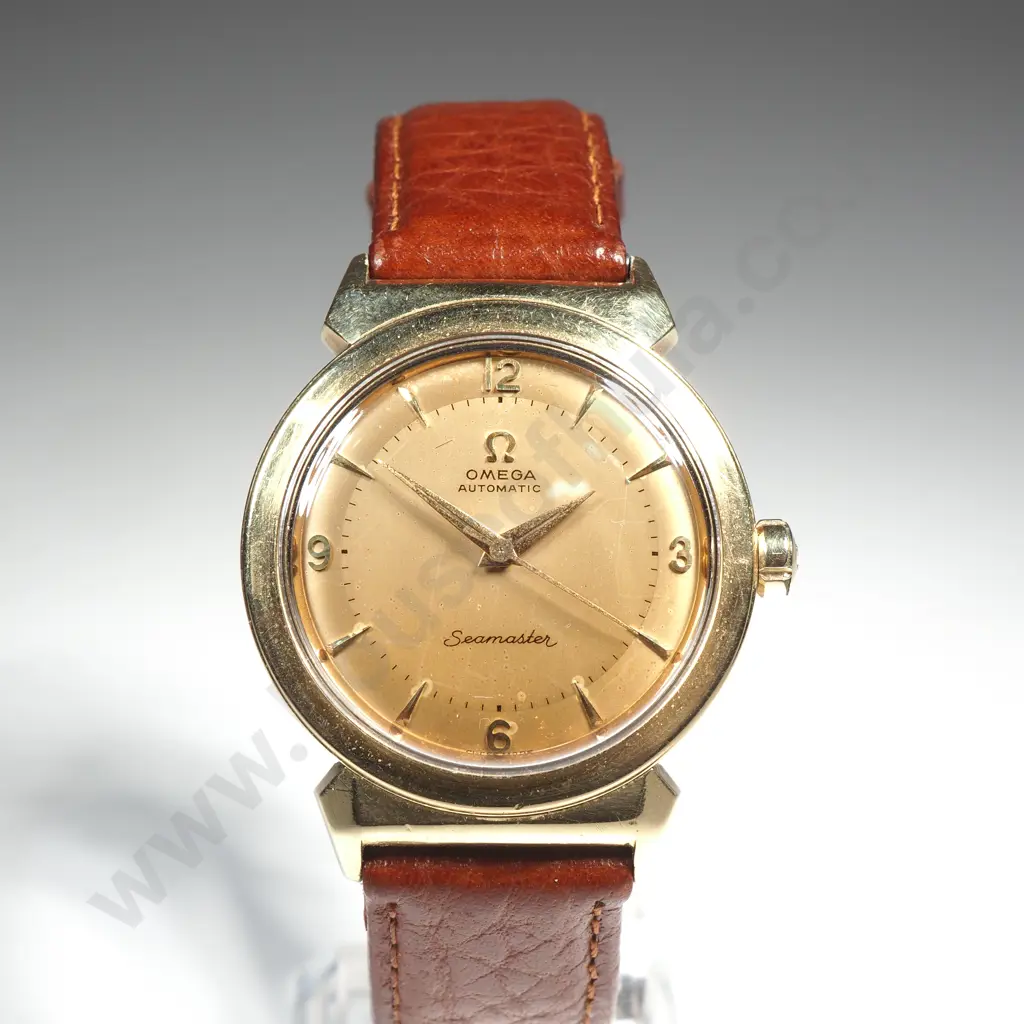 Omega Seamaster, Gold Capped Ref 14363, Cal 500, RARE "Louis Armstrong" Hooded Lugs Model Image 1++