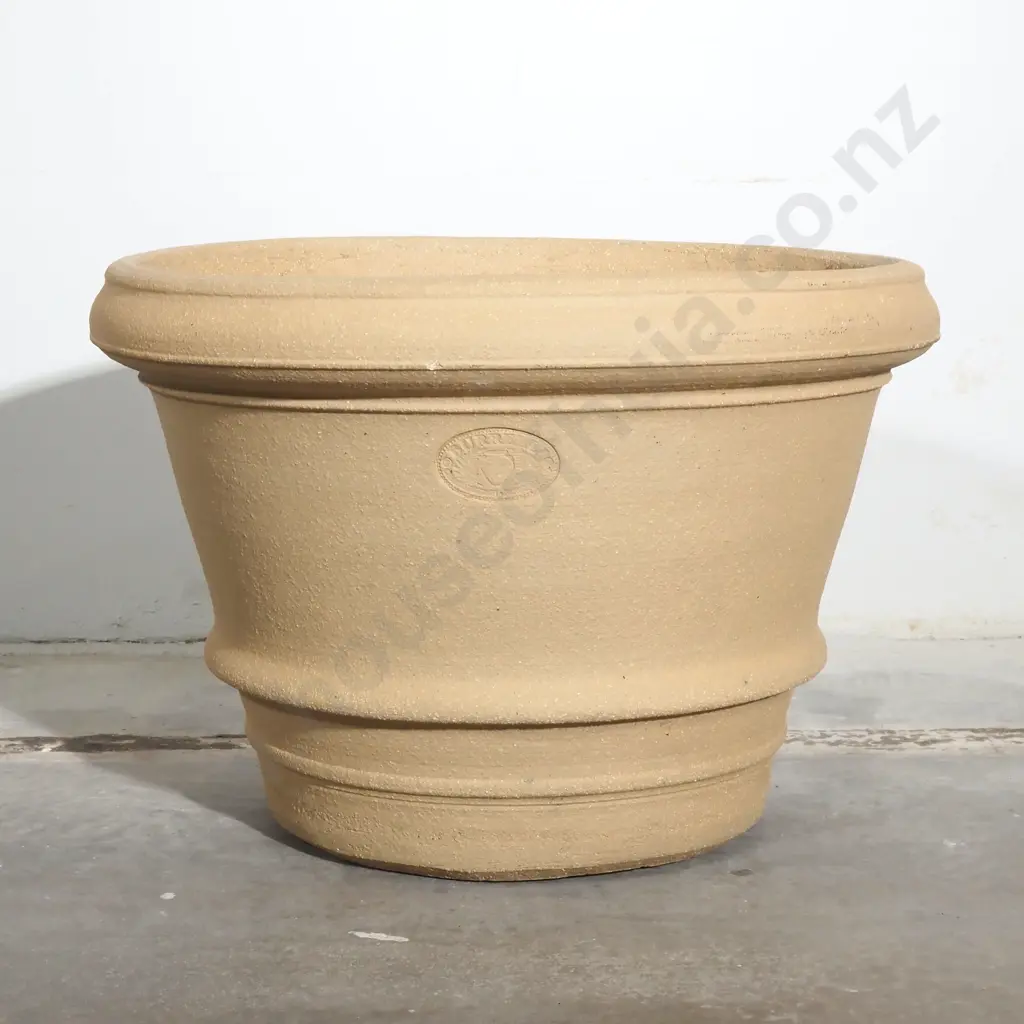 Burrelli Beige Terracotta  Pot w Textured Matte Finish& Banded Body Image 1++