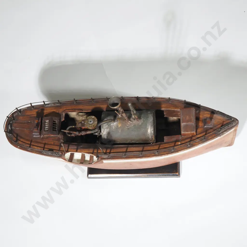 Vintage Wooden Model of a Tug/ Harbourmaster Boat  'Dewey' w Planked Wooden Construction & Complete w Engine Image 1++