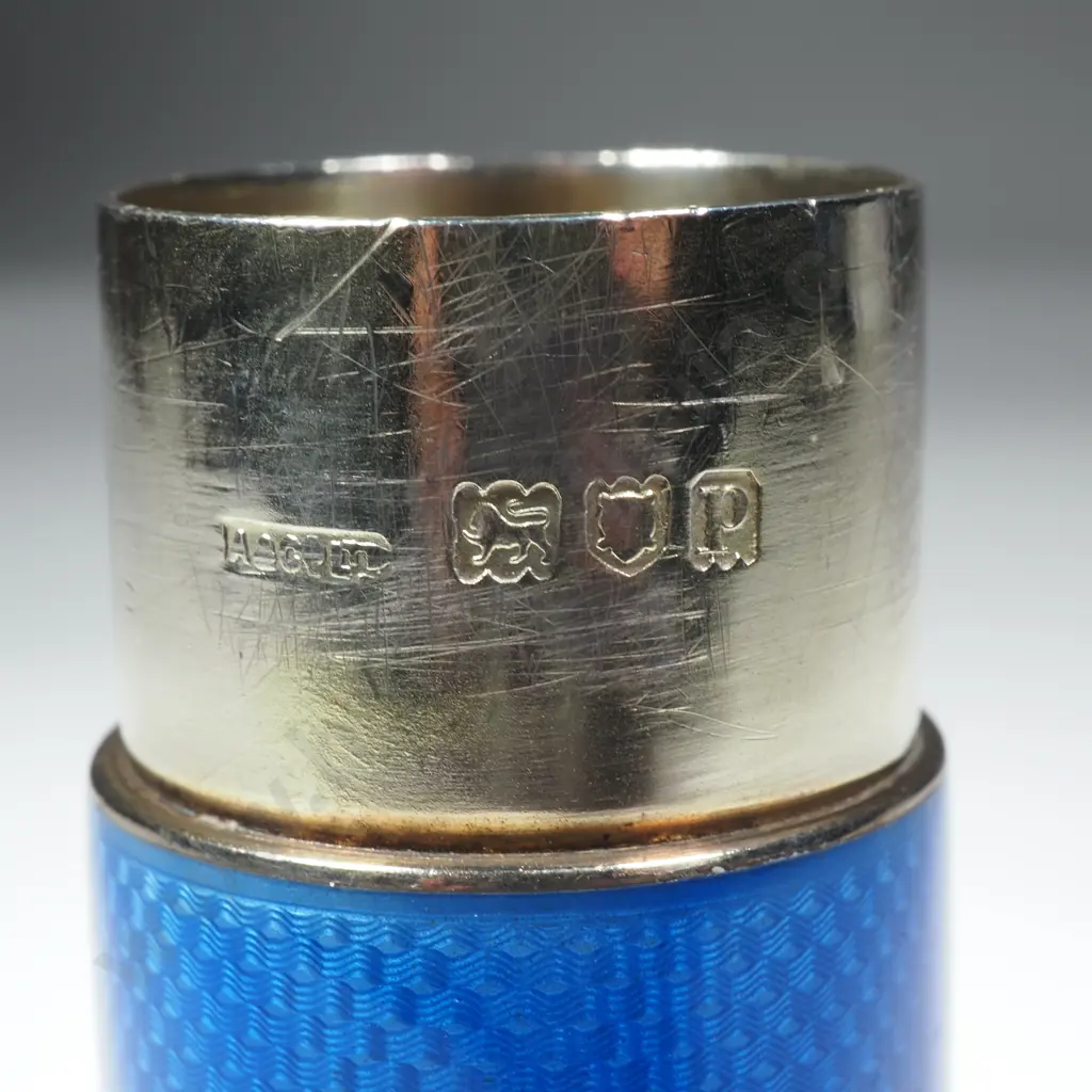 Sterling Silver & Blue Enamel Small Cylindrical Container Image 1++