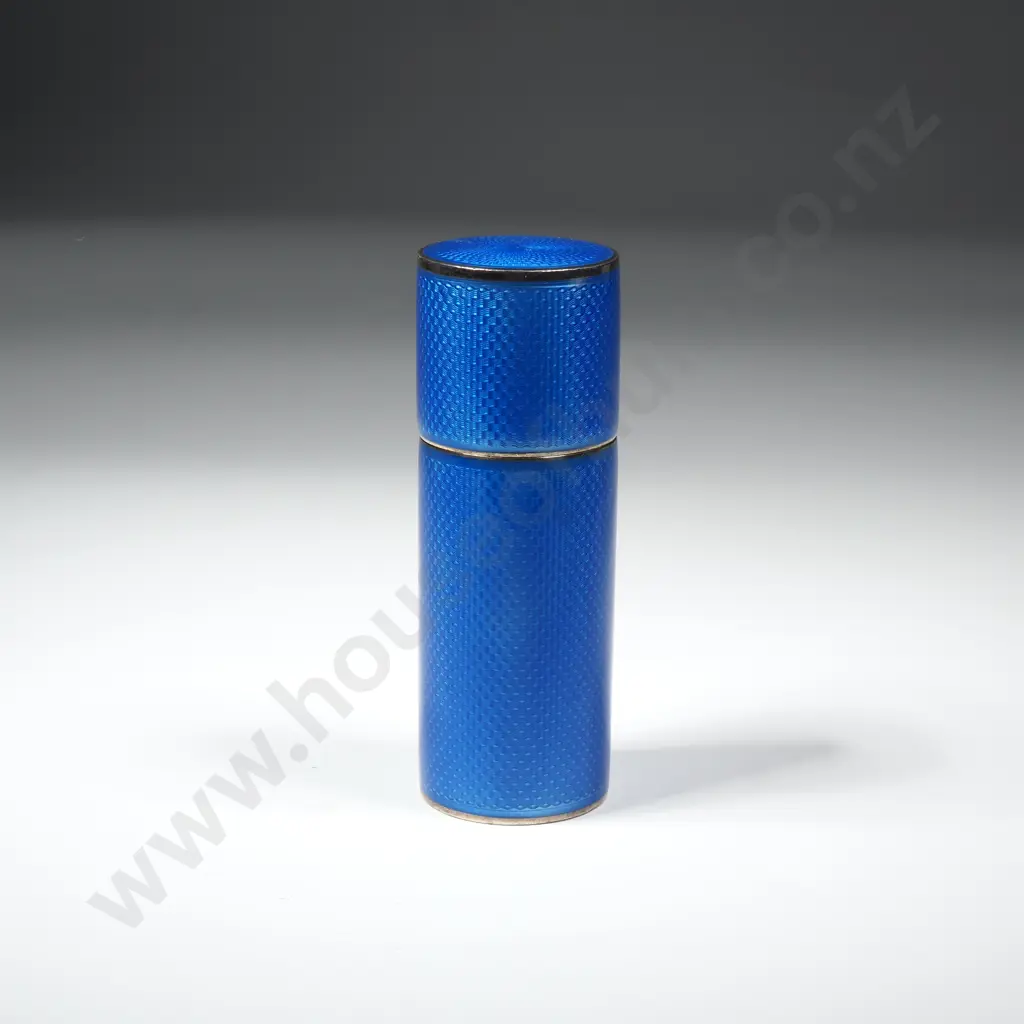 Sterling Silver & Blue Enamel Small Cylindrical Container Image 1++