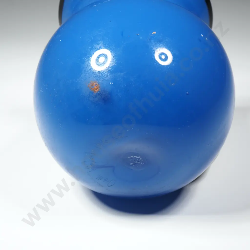 Hoglund Art Glass Jug w Deep Blue Body & Contrasting Black Handle & Rim Image 1++