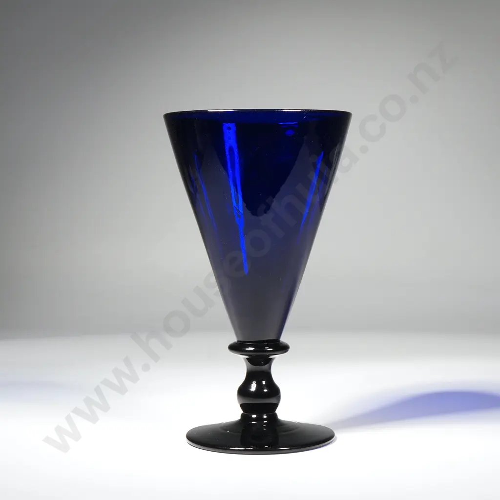Vintage  Bristol Blue Glass Wine Glass w Conical Stem Image 1++