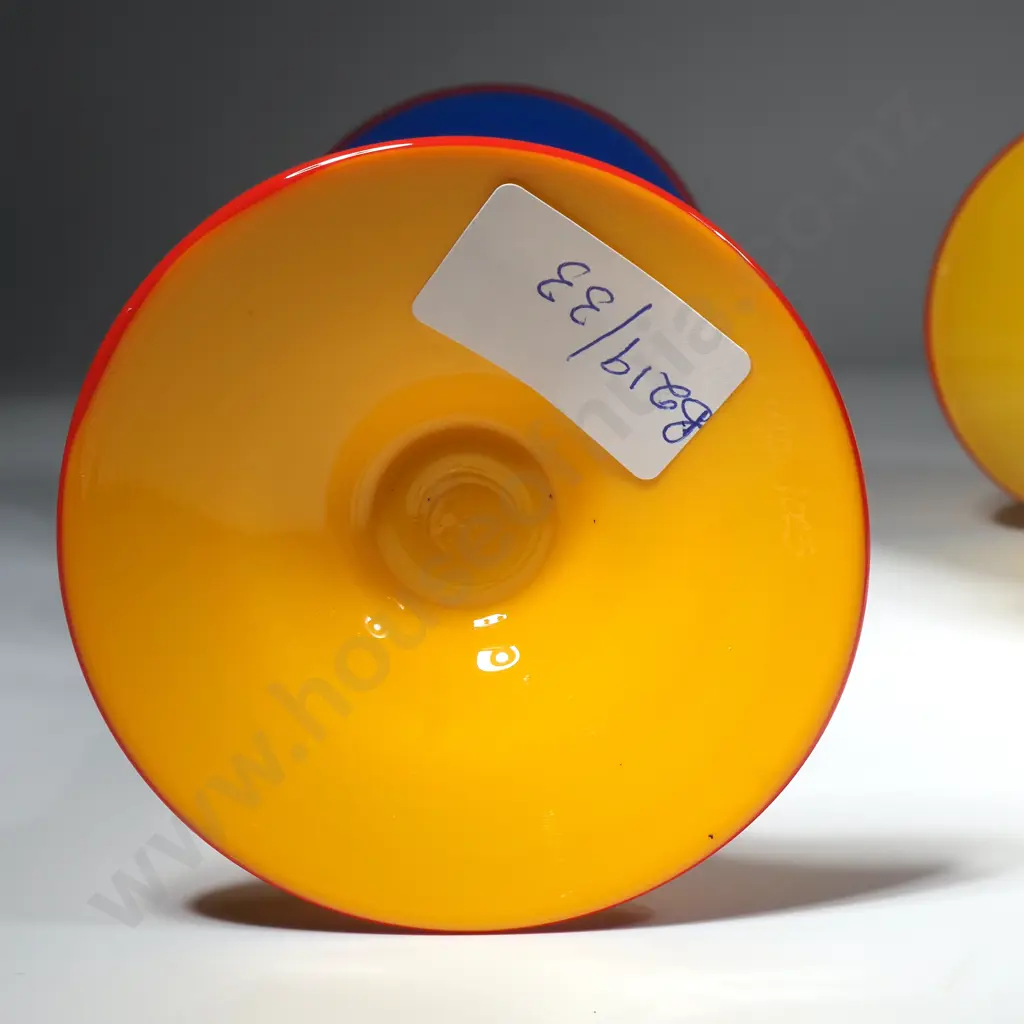 Pair of Yellow & Blue  Giovanni Glasses w Multicoloured Spiral Stems Image 1++