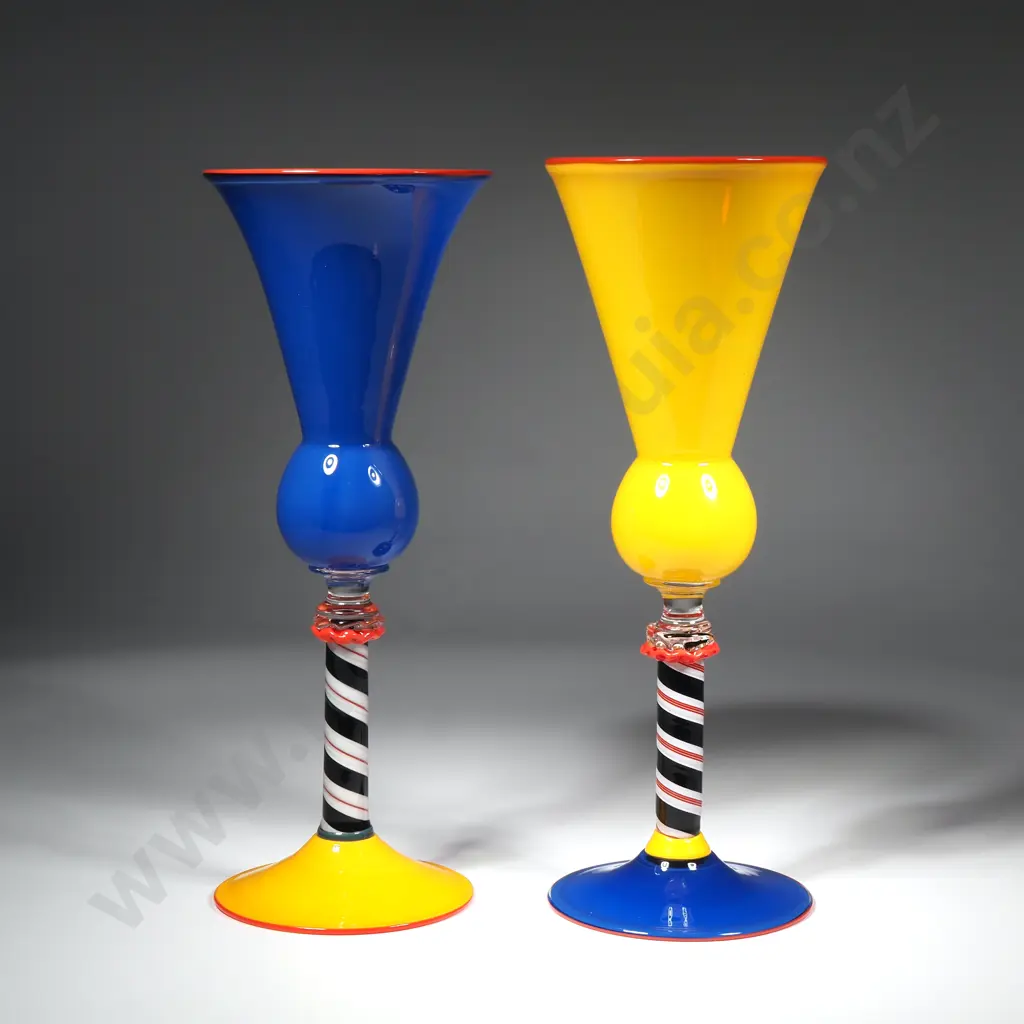 Pair of Yellow & Blue  Giovanni Glasses w Multicoloured Spiral Stems Image 1++