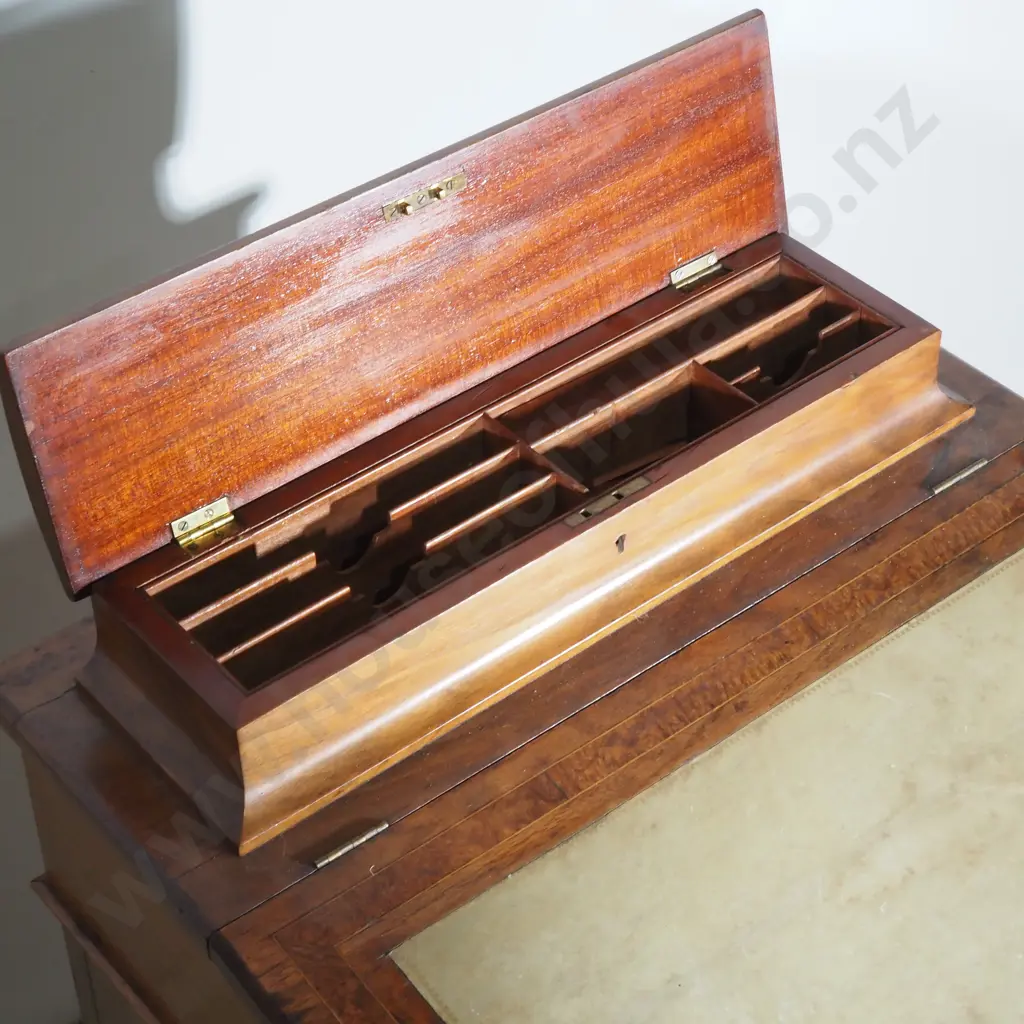 Victorian Walnut & Boxwood Inlaid Davenport Desk with Oval Panel & Stationery Compartment A/F Image 1++